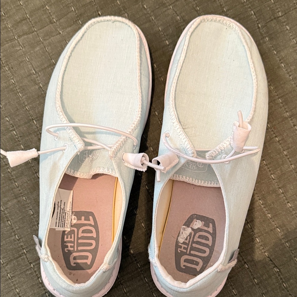 Hey Dude Sky Blue Loafers with White Trim